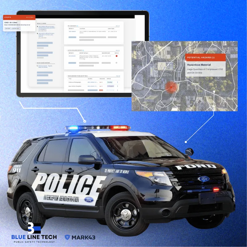 Patrol car with Mark43 CAD and map